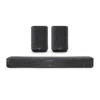 Denon Home Soundbar 550 + Home 150 x2Premium Dolby Atmos surround-systeem met draadloze high-fidelity achterkanalen  De Denon Home Soundbar 550 + Home 150 x2 is een geavanceerd en compact home cinema-systeem dat is ontworpen om een volledige 3D surround-ervaring te leveren zonder complexe bekabeling. Dankzij de combinatie van een krachtige soundbar met twee draadloze rear-speakers ontstaat een meeslepend Dolby Atmos geluidsveld dat films, series en games naar een hoger niveau tilt. De integratie binnen het HEOS multiroom-platform zorgt voor een naadloze streaming-ervaring met maximale flexibiliteit in elke ruimte van je woning. Het systeem combineert elegant design met hoogwaardige audiotechnologie en biedt een uitzonderlijke balans tussen gebruiksgemak en prestatie. Dit is een complete, toekomstgerichte oplossing voor wie bioscoopgeluid in huis wil zonder installatiecomplexiteit.  [Insert Product Photo Here]  Voordelen Echte Dolby Atmos 3D surround-ervaring – Plaatst je midden in de actie met ruimtelijk, gelaagd geluid Volledig draadloze achterluidsprekers – Geen kabels door de woonkamer, maximale flexibiliteit in plaatsing HEOS multiroom & streamingplatform – Integreert moeiteloos met Spotify, internetradio en andere muziekdiensten Eenvoudige installatie & bediening – Automatische synchronisatie met TV en bediening via app of TV-afstandsbediening Specificaties Systeemtype: Soundbar + 2 draadloze rear speakers Audioformaat: Dolby Atmos Connectiviteit soundbar: HDMI eARC, Wi-Fi, Bluetooth Multiroom platform: HEOS Streamingdiensten: o.a. Spotify Connect, internetradio, HEOS app support Bediening: HEOS app, TV remote (IR learning), automatische power sync Rear speakers: 2x Denon Home 150 (draadloos) Afwerking: stoffen front soundbar, glazen bovenplaat